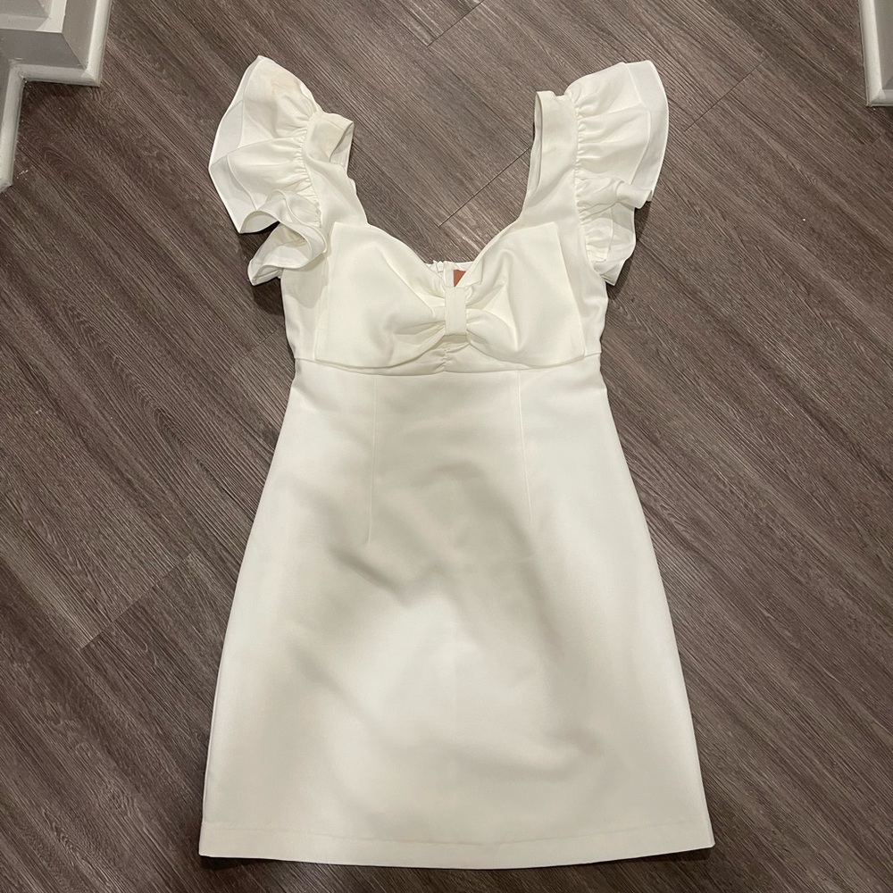 JessaKae White Mini Dress with Ruffle Sleeves